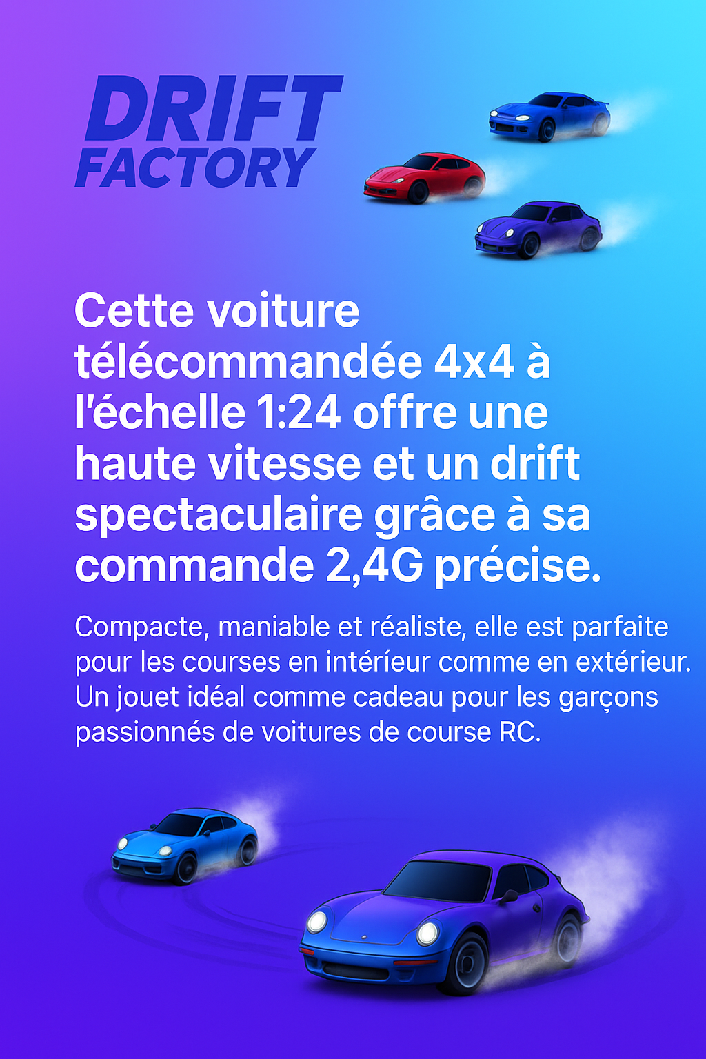 Voiture RC Drift 1/64 4RM 2.4G Haute Vitesse